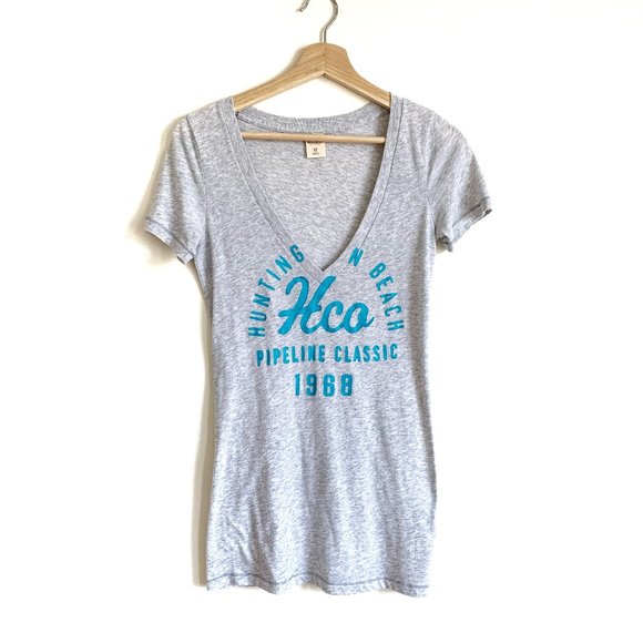 Hollister | Grey Short Sleeve Fitted Long T-Shirt - Picture 1 of 5